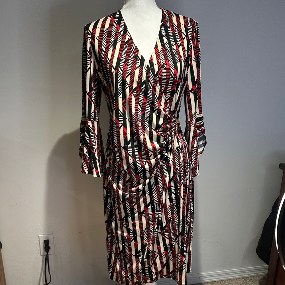 Glamour Black, Red, and Cream Long Sleeve Dress